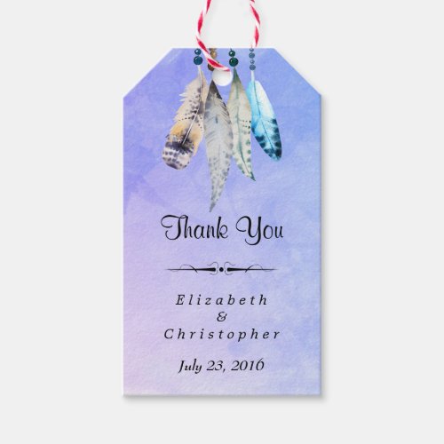 Watercolor Feathers Wedding Thank You Gift Tags