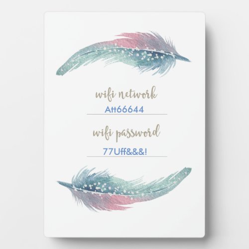 Watercolor Feathers Wifi Guest Plaque