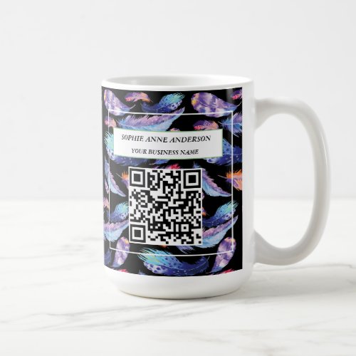 Watercolor Feathers Your Logo QR Code Business  Coffee Mug