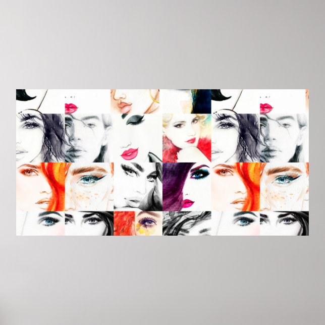 Watercolor female portrait pattern poster (Front)