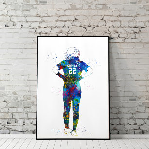 Watercolor Female Softball Player Poster