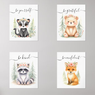 Watercolor Feminine Woodland Animal Nursery Prints