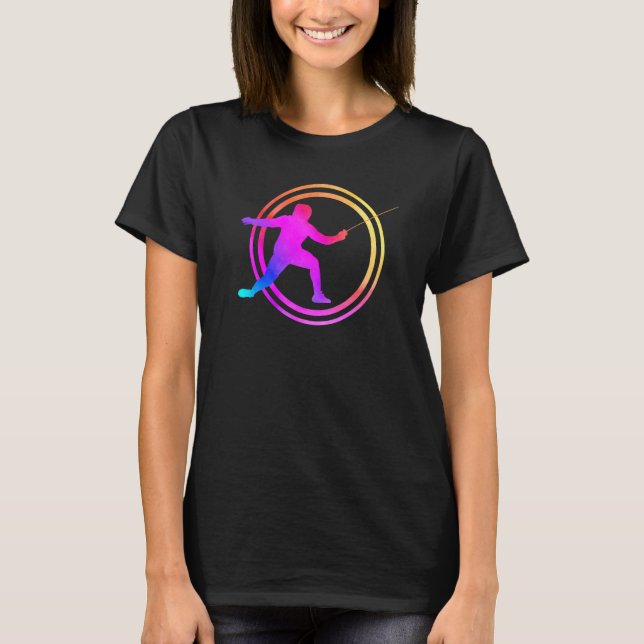 Watercolor Fencing Colorful Fencer T-Shirt (Front)