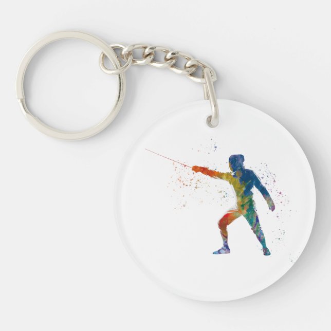 watercolor fencing keychain (Front)