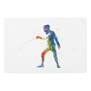 watercolor fencing metal print