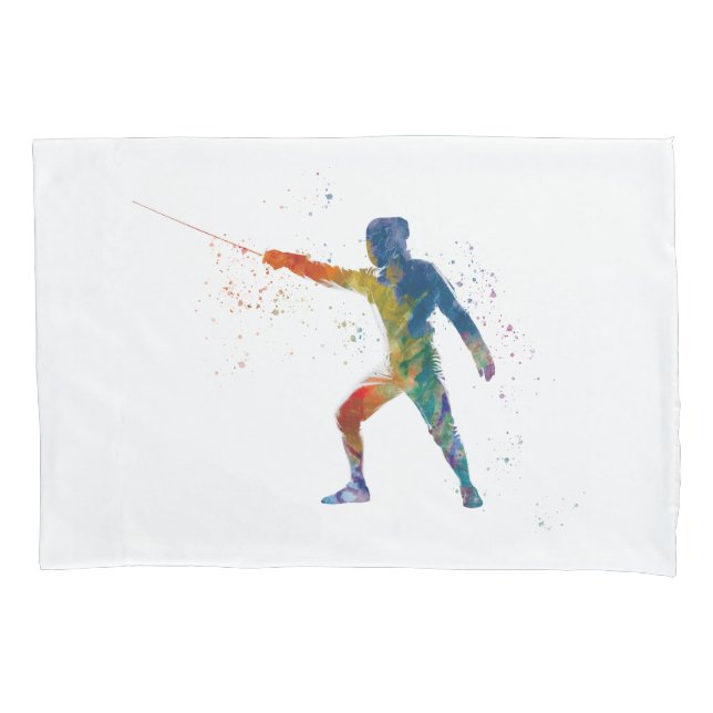 watercolor fencing pillow case (Front-Left)