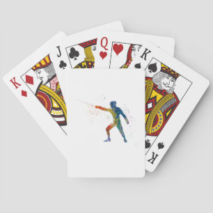 watercolor fencing poker cards