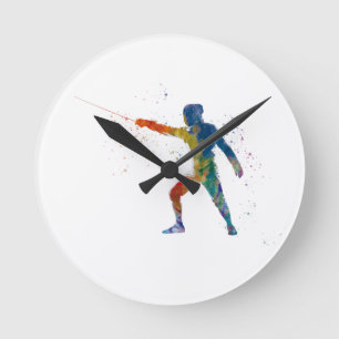 watercolor fencing round clock