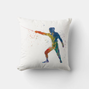 watercolor fencing throw pillow
