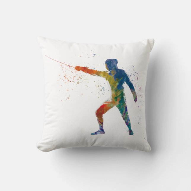watercolor fencing throw pillow (Front)