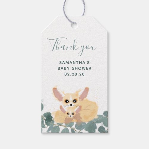 Watercolor Fennec Fox Baby Shower Thank You Gift Tags