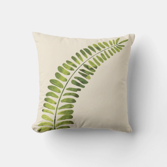Watercolor Fern Frond Throw Pillow (Front)