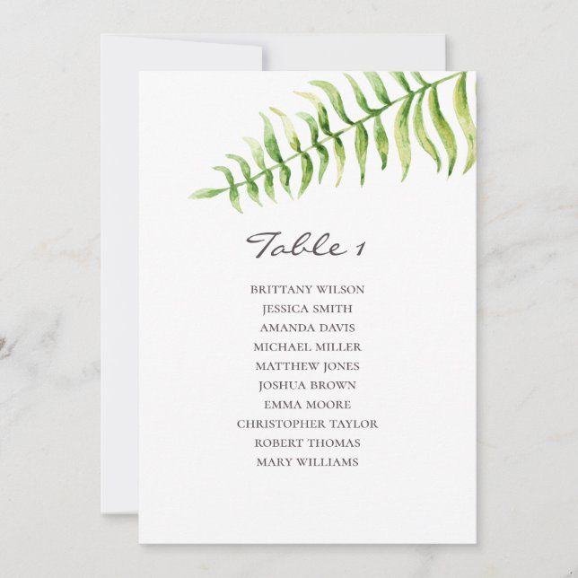 Watercolor fern. Greenery wedding seating chart Invitation (Front)