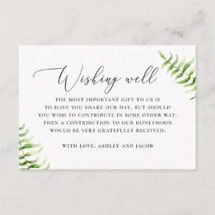 Watercolor fern. Greenery wedding wishing well Enclosure Card