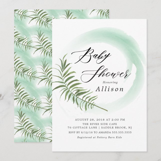 Watercolor Fern Leaf Baby Shower Invitation (Front/Back)