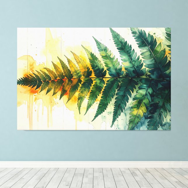 watercolor fern painting canvas print (Insitu(Wood Floor))