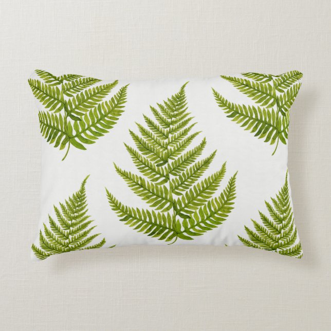 Watercolor Fern Pattern Accent Pillow (Front)