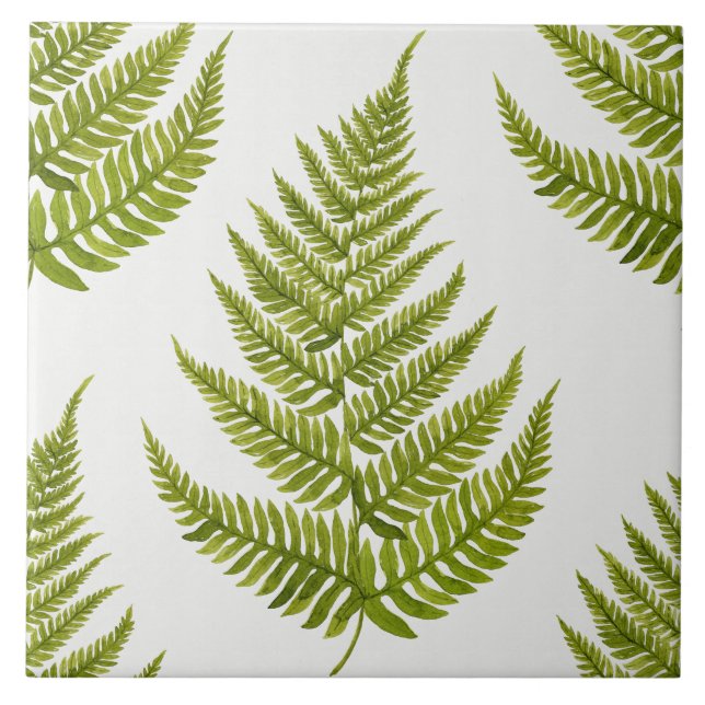 Watercolor Fern Pattern Ceramic Tile (Front)
