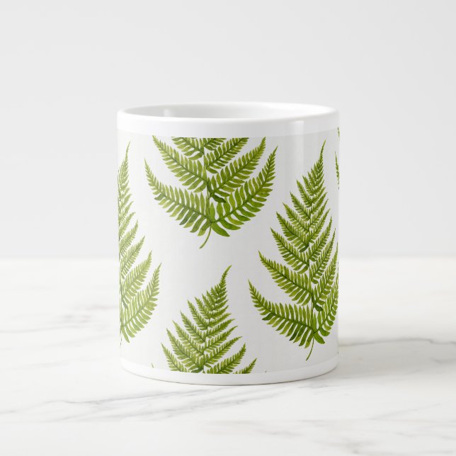 Watercolor Fern Pattern Giant Coffee Mug (Front)