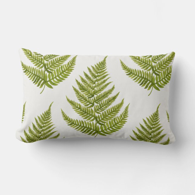 Watercolor Fern Pattern Lumbar Pillow (Front)
