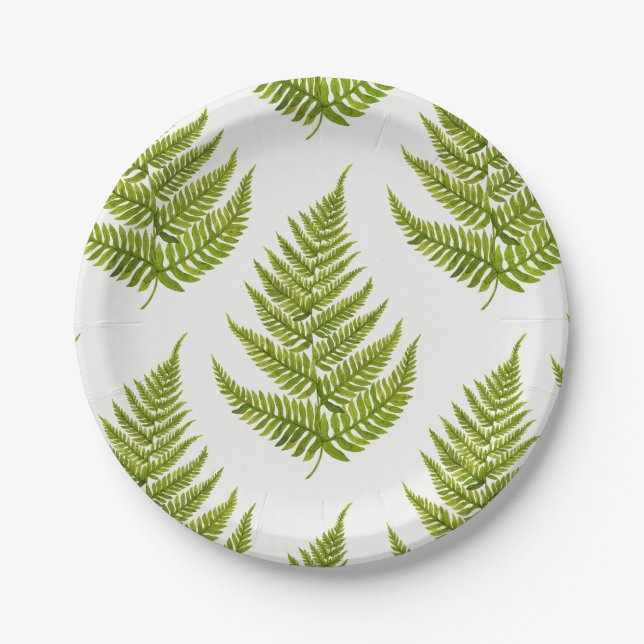 Watercolor fern pattern paper plates (Front)