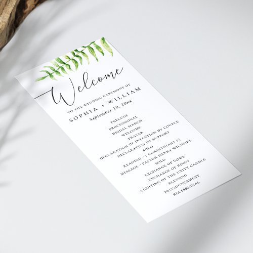 Watercolor fern Woodland botanical script wedding Program