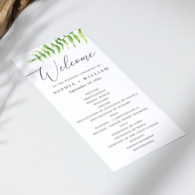 Watercolor fern. Woodland botanical script wedding Program (Creator Uploaded)