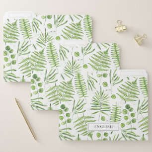 Watercolor Ferns and Eucalyptus Leaves Pattern File Folder