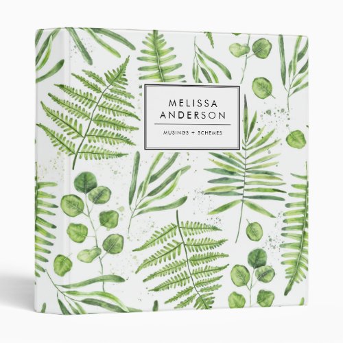 Watercolor Ferns and Eucalyptus Pattern 3 Ring Binder