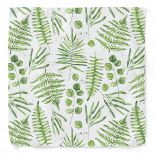 Watercolor Ferns and Eucalyptus Pattern Bandana