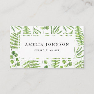 Watercolor Ferns and Eucalyptus Pattern Business Card