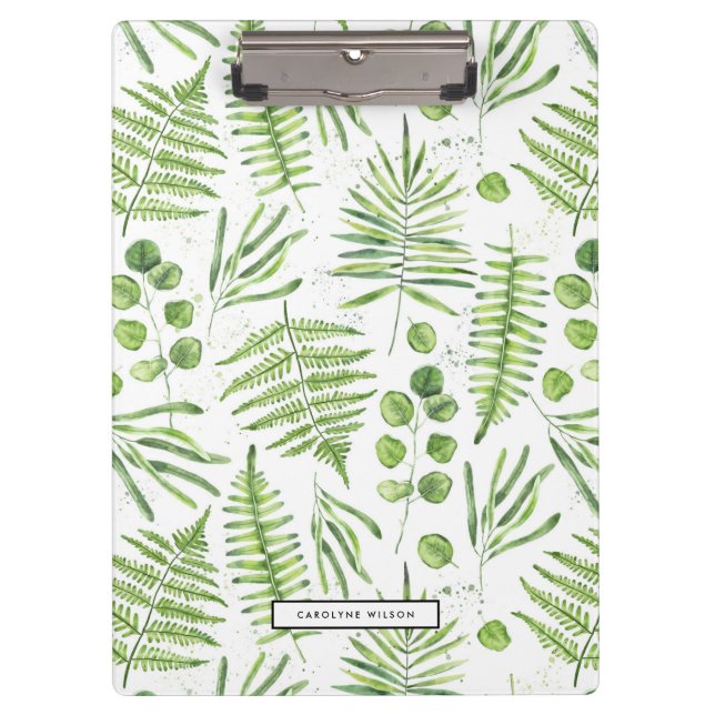 Watercolor Ferns and Eucalyptus Pattern Clipboard (Front)