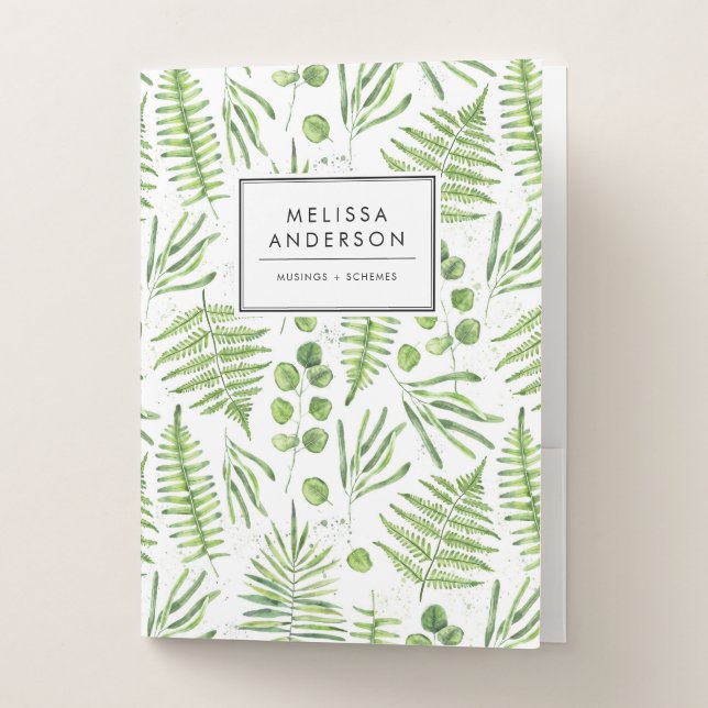 Watercolor Ferns and Eucalyptus Pattern Pocket Folder (Front)