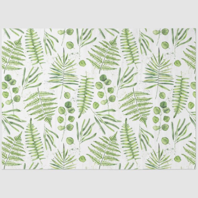 Watercolor Ferns and Eucalyptus Pattern Tissue Paper (Front)