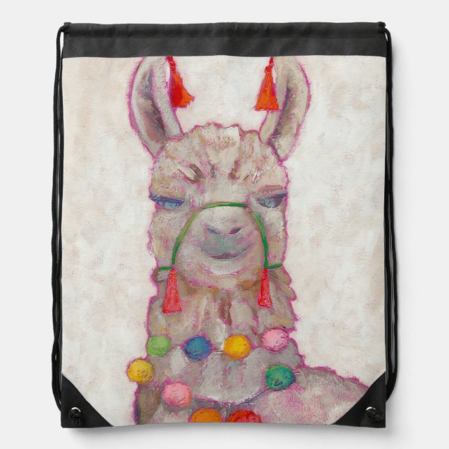 Watercolor Festival Llama Drawstring Bag (Front)