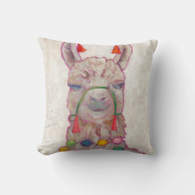 Watercolor Festival Llama Throw Pillow (Front)