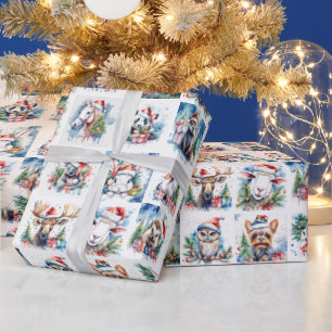 Watercolor Festive Animals Christmas  Wrapping Paper
