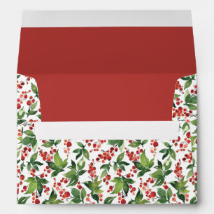 Watercolor Festive Berries and Greenery Christmas Envelope