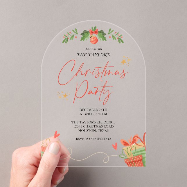 Watercolor Festive Christmas Dinner Party Acrylic Invitations (Insitu (Handheld))