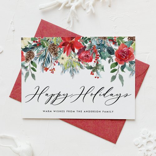 Watercolor Festive Christmas Floral Garland Holiday Card