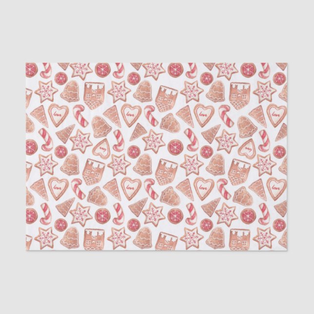 Watercolor Festive Christmas Sugar Cookies Pattern Tissue Paper (Front)