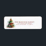 Watercolor Festive Christmas Tree Party Invitation Label<br><div class="desc">This rustic Christmas tree return label design features a brilliant red,  green,  and gold watercolor tree. Add your details to make it your own.</div>