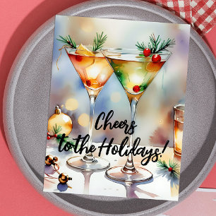 Watercolor Festive Cocktail Christmas Party Holiday Postcard