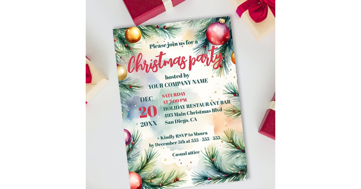 Watercolor Festive Corporate Christmas Party Invitation | Zazzle