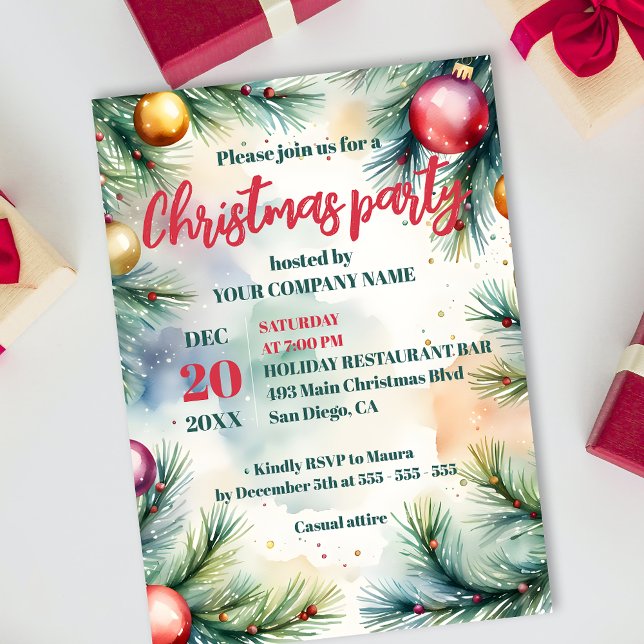 Watercolor Festive Corporate Christmas Party Invitation (Creator Uploaded)