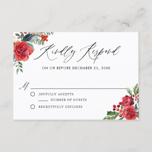 Watercolor Festive Floral Borders Winter RSVP Enclosure Card