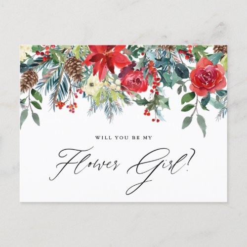 Watercolor Festive Floral Garland Flower Girl Announcement Postcard