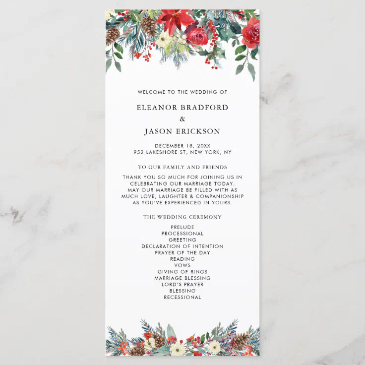 Watercolor Festive Floral Garland Wedding Program | Zazzle