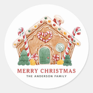 Watercolor Festive Gingerbread House Christmas Classic Round Sticker