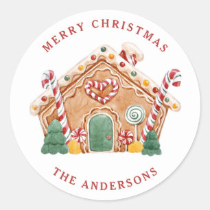 Watercolor Festive Gingerbread House Christmas Classic Round Sticker